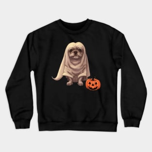 Spooky Halloween Ghost Puppy Fluffy French Bulldog Puppy with Pumpkin Crewneck Sweatshirt